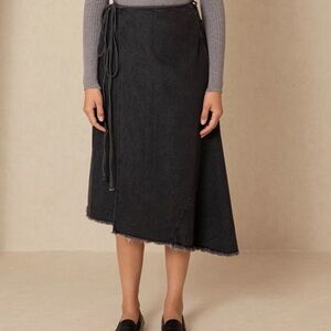 Blank NYC Black Wrap Midi Skirt with Frayed Hem